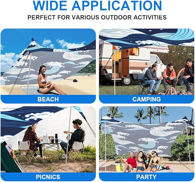 YUKIHOME Beach Tent Sun Shade Canopy Tent, UPF 50+ Camping Beach Sun Shelter 10 x 10ft 4 Pole, Lightweight, Easy Set Up and Carry