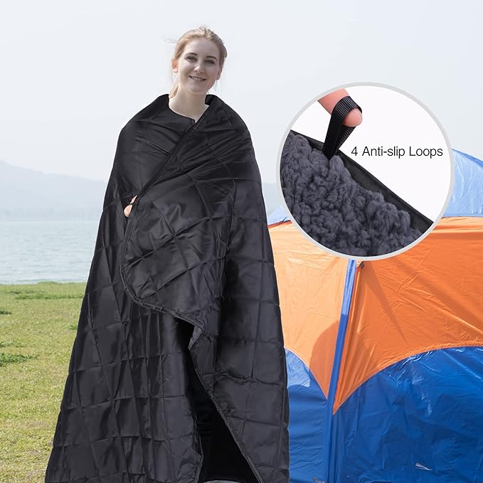 REDCAMP Large Camping Blanket with Sherpa Lining, Cold Weather Warm Outdoor Blanket Windproof for Camping Stadium, Hiking, Machine Washable (59"x 79")