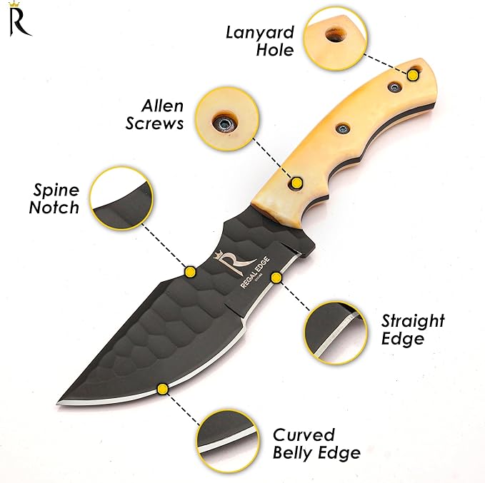 Fixed Blade Knife ??10??Handmade Tracker Hunting Knife with Camel Bone Handle & Leather Sheath, Full Tang 1095C High Carbon Steel Survival Knives for Camping, Hunting & Outdoor Use