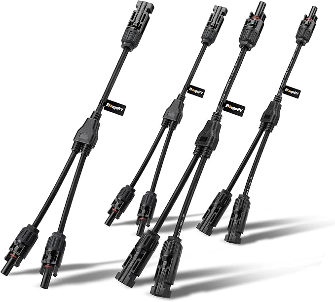 BougeRV 2 Pairs Solar Connectors Y Branch Parallel Adapter Cable Wire Plug Tool Kit for Solar Panel