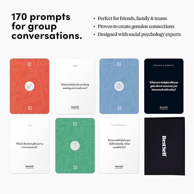 BestSelf Icebreaker Card Deck ??170 Conversation Starters to Spark Meaningful Connections | Ice Breaker Game for Adults, Friends & Couples | Date Night, Team Building & Family Card Game