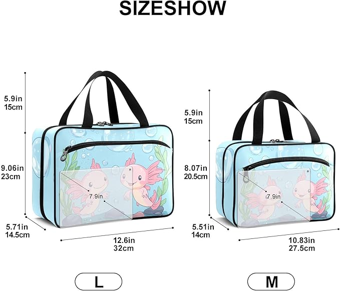 Fustylead Cute Pink Axolotl and Seaweed Bubbles Pill Organizer Bag Large Medicine Travel Carrying Case with Zipper for Vitamin Supplements Fish Oil, Empty First Aid Kit for Hiking Camping