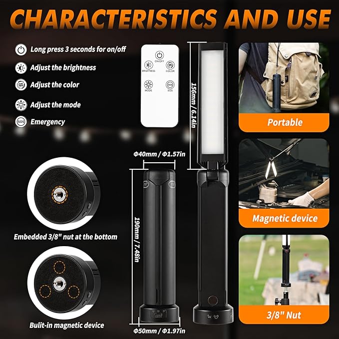 Rechargeable Camping Light with Remote,Dimmable Outdoor Lantern,26-Hour Runtime,3 Colors 5 Brightness, IP54 Waterproof for Outdoor Adventure Emergency,Power Outage,Hiking,Fishing,Tent,Home
