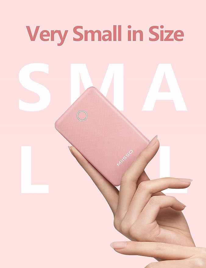 6000mah Ultra Slim Built in Cables Power Bank, Card Size Built in USB C Cords Battery Pack Portable Charger for Phones, 3 Output External Battery Pack Compatible with iPhone, Samsung, Deep Pink