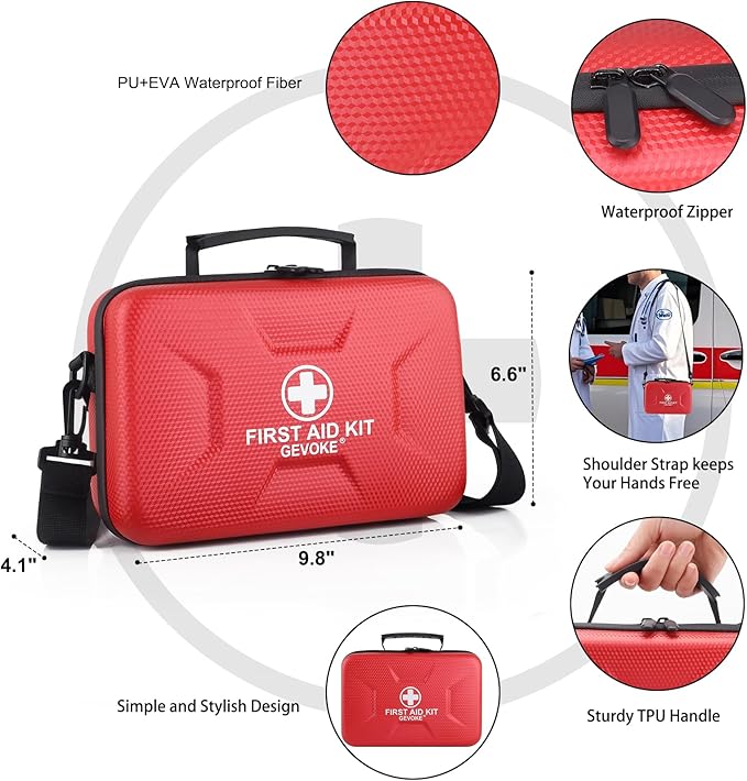 410 Piece Waterproof Hard Shell First Aid Kit for Home, Car, Travel, Camping, Truck, Hiking, Sports, Office, Vehicle & Outdoor Emergencies - Emergency Medical Kits (Red)