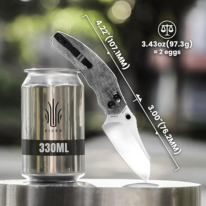 Kizer Bulldog Folding Pocket Knife, 3" Sheepsfoot Blade Folding Knife, 154CM Steel Micarta Handle Pocket Knife, Small EDC Knife for Outdoor Indoor Camping Hunting Fishing Survival V3672C2