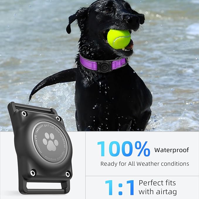 Airtag Dog Collar - 100% Waterproof AirTag Holder, Reflective, Soft Padded, Everlasting GPS Collar for Small to Large Dogs (Purple, L)