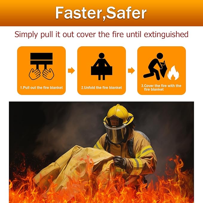 Emergency Fire Blanket for Home and Kitchen - Orange, 4Pack, 39.3"x39.3" Silicone Fiberglass Fire Blankets for House, Fireplace, Grill, BBQ, Camping, Warehouse