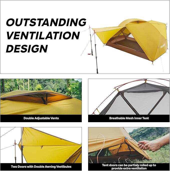Fire-Maple Tropics Freestanding 2P Backpacking Tent - Lightweight, Waterproof, 3-Season Tent with Spacious Interior and Easy Setup - Perfect for 2 Adults, Camping, Hiking, and Outdoor Adventures.