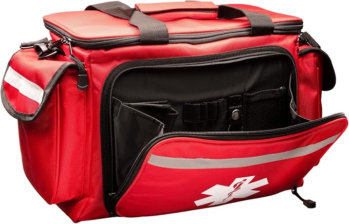NOVAMEDIC Professional Red Empty Trauma First Aid Medical Bag, 15"x10"x9", Multi Compartment First Responder Carrier for EMT, Paramedics, Emergency and Medical Supplies Kit