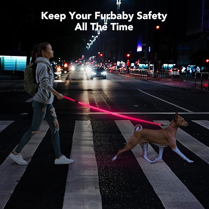 Colaseeme Light Up Dog Leash, LED Pet Leashes USB Rechargeable, Glow Safety Dogs Lights at Night (4FT,Pink)
