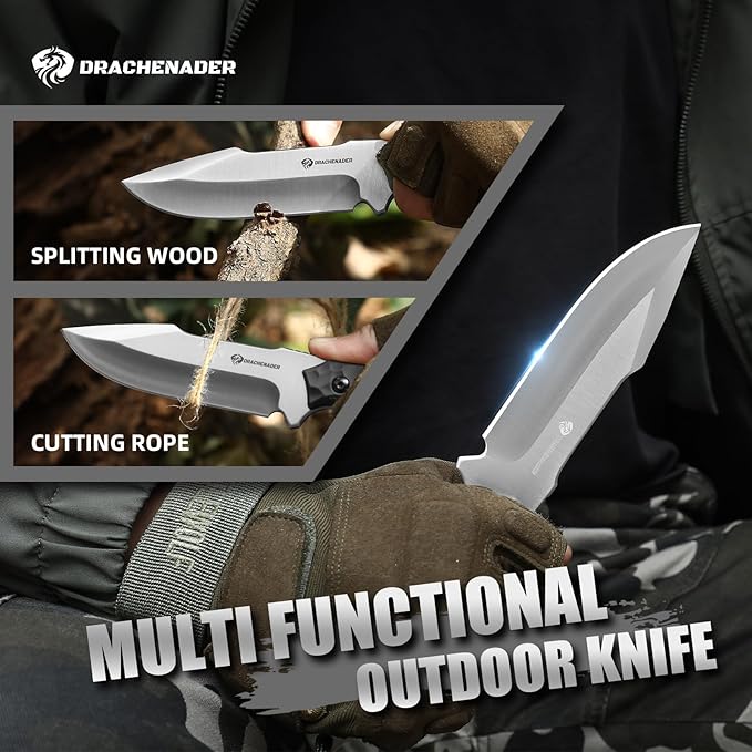 9.29" Fixed Blade Knife with Sheath B-ER-DROP POINT, Tactical Knife for Men, Full Tang 5Cr14MoV Steel Blade(Sliver-Black