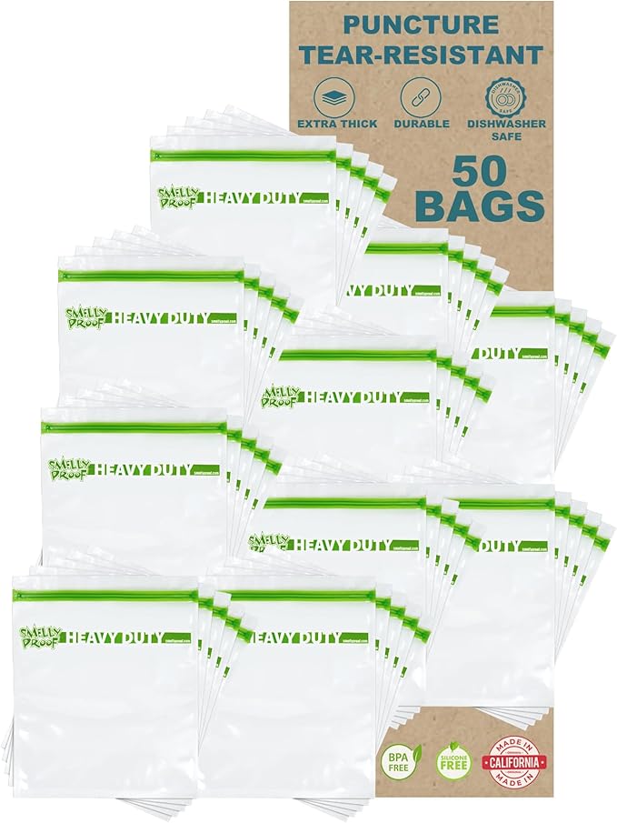 50pcs BULK DEAL, Reusable Extra HEAVY DUTY Bags Thick 5mil Reclosable Bags, BPA-Free, Washable Dishwasher-Safe, Made in USA Resealable Thick, FLAT Large Quart 10" x 8.5" - 50 pcs