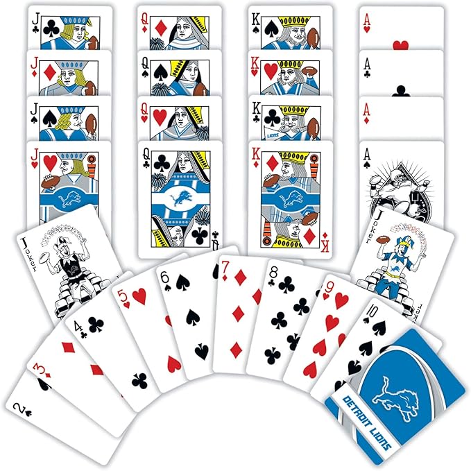 MasterPieces - NFL Playing Cards, Officially Licensed Detroit Lions Football Deck, Family Games for Adults and Kids, Standard Index