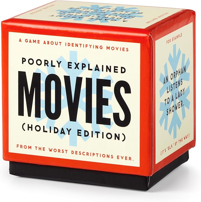 Brass Monkey Poorly Explained Movies – Holiday Edition Party Game with 300 Cards Featuring Uniquely Terrible Descriptions of Movies, Suitable for 2-8 Players