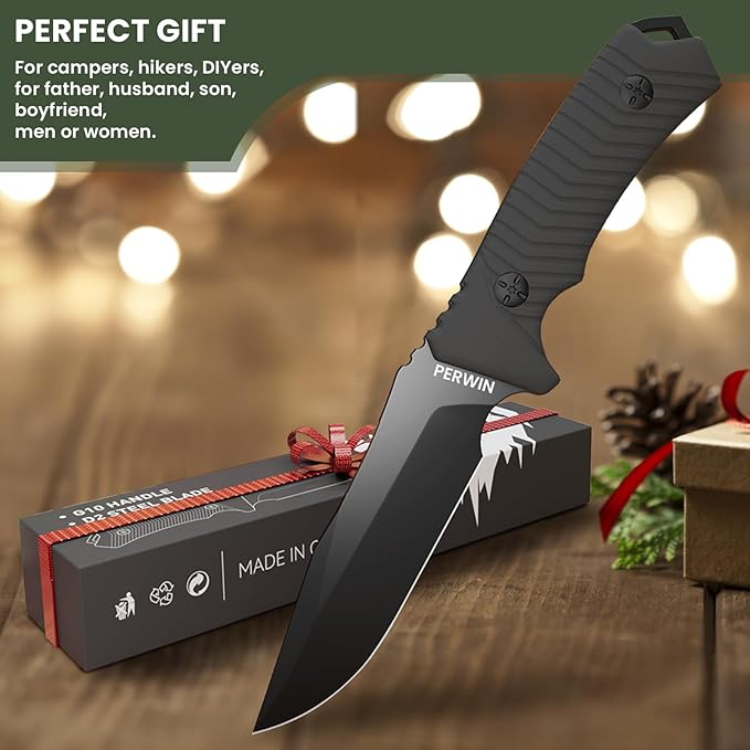 Bushcraft Survival Knife - Outdoor Camping Hunting Fixed Blade With D2 Steel and G10 Handle for EDC, Sheath Included - Collection Gift for Him
