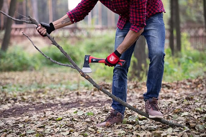 INTERTOOL 15” Camping Hatchet Axe – Compact Wood Splitting Tool with Fiberglass Shock-Resistant Handle, Small Axe for Chopping Firewood, Kindling, and Survival Gear – HT-0262