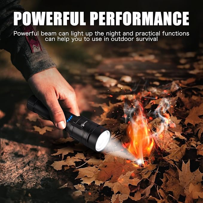 ULTRAFIRE Flashlights High Lumens with Ignition Lens, 1500 LM Super Bright Zoomable Tactical Flashlight with Holster, Reverse Charging, 3 Modes LED Rechargeable Flash Light for Camping, Emergency