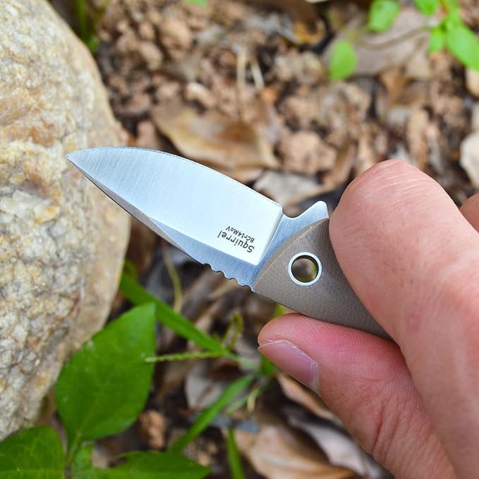 TONIFE Neck Knife Mini Outdoor Survival Fixed Blade Knife, EDC High Hardness Sharp Blade 1.7'' Portable Neck with Kydex Sheath and Ball Chain (warm sand)