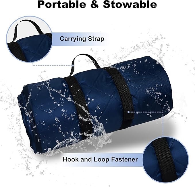 Waterproof Outdoor Blanket 92”X 60” Packable, Stadium Blankets for Camping with Sherpa Fleece Lining, Large Windproof Emergency Throw Mat for Garss Picnic Hiking Road Trip, Machine Washable, Navy