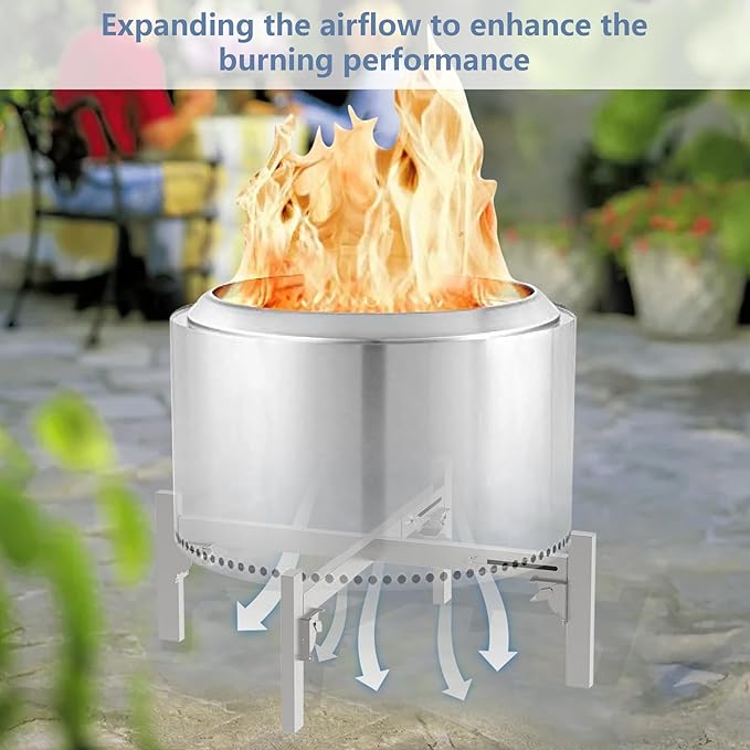 Firepit Stand, Adjustable Fire Pit Stand for Solo Stove Ranger Bonfire Yukon Accessories Foldable Firepit from 15 to 27 inch Stainless Steel Outdoor Camping Fireplace Tools