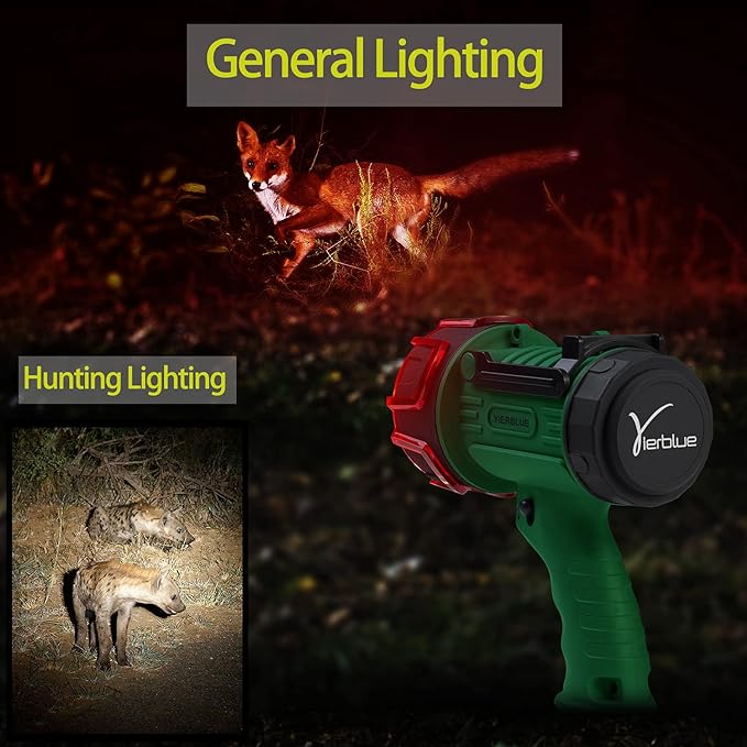 YIERBLUE Rechargeable Spotlight Flashlight, 1000,000 High Lumen LED Spotlight with Ultra-Long Running, IP67Waterproof Spot Lights with Red Lens(Large)