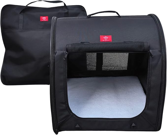 One for Pets Fabric Portable Pet Kennel/Shelter, Single, Black 20"x20"x19.5" - Car Seat-Belt Fixture Included