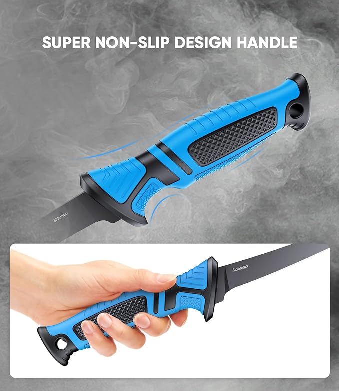 Fillet Knife and Bait Knife Set Performance 5"-6"-7" G4116 German Flex Razor Sharp Stainless-Steel Blade with Sheath for Filleting and Boning, Pro Fishing Gear and Equipment Tools, Cool Fishing Gift for Men (Black-Blue)