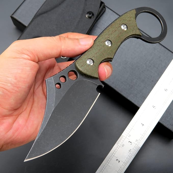 C1116 Fixed Blade Knife,D2 Steel Blade +Micarta Handle Outdoor Survival Camping Claw Knife with Kydex Sheaths(Green) …