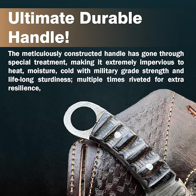 Bushcraft Survival Knife12T27 Damascus Steel Fixed Blade outdoor - Pakka Wood Handle - Pancake Leather Sheath - Traditional Field Knife for Camping , Fishing, Hunting , Men & Women - EDC Knife to Carry on Belt- (BLACK)