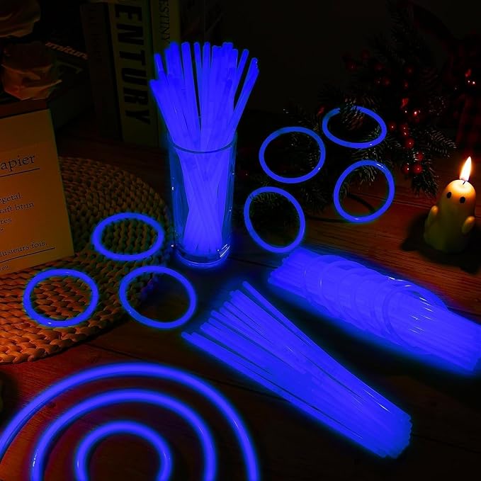 40 Pack 8??Blue Glow Sticks Bracelet Necklaces Bulk with 40 Connectors Neon Glow In The Dark Party favors Supplies for Holiday Birthday Party Decoration (Blue)