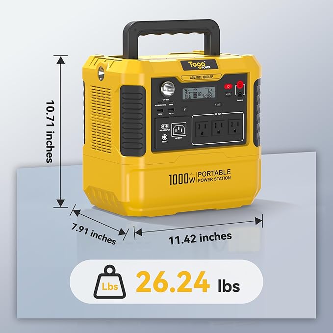 Togo POWER A1000LFP Portable Power Station 1037Wh,Solar Generator with 1000W AC Outlets(Peak 2000W),1.5H Fast Charging Backup Power Bank LiFePO4 Battery Supply for Outdoor, Emergency,Camping,Home Use