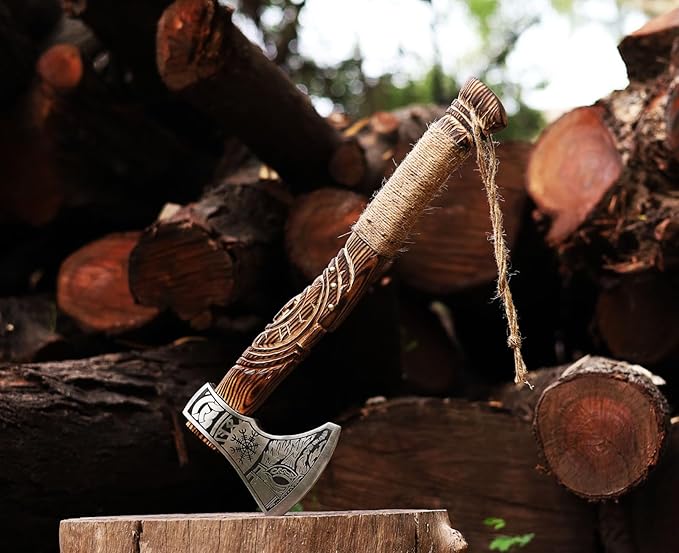 Excellent Blades | 17" Hand Forged Viking Axe with Sheath | Bearded Norse Axe | Decorative Handmade Axe | Carbon Steel Hatchet | Ragnar Axe | Gift for Men – Birthday, Anniversary, Christmas (EBX-01)