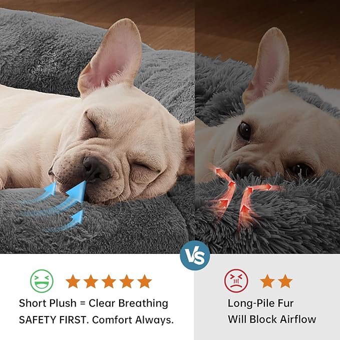 OhGeni 31 inches Calming Donut Orthopedic Dog & Cat Bed for Medium Pets, Warming Comfort Fluffy Short Pile Fur, Durable Waterproof Machine Washable Removable Cover, Round Bed for Puppy, Dark Gray