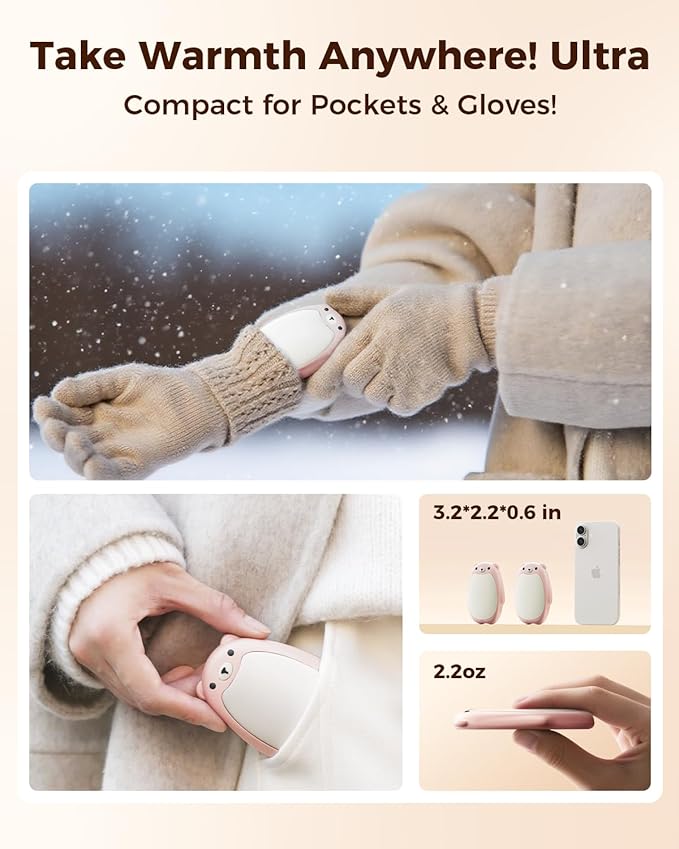 SWEETFULL Hand Warmers Rechargeable ??Cute Bear, 2 Pack Magnetic Hot Hands, Reusable Electric Pocket Heater, Great Gift for Daughter, Kids, Wife, or Bestie, Portable for Outdoor & Camping
