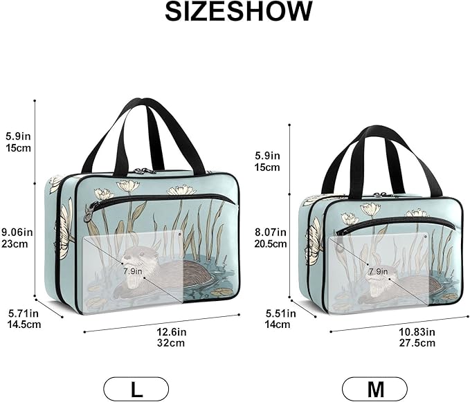 Fustylead Cute Otter and Lotus in Water Travel Medicine Organizer Bag Home Storage First Aid Kit Large Pill Case with Zipper for Pill Bottle, Vitamins, and Medical Supplies