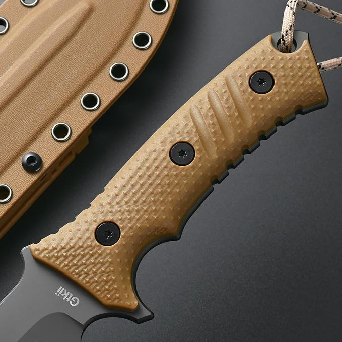 GTK2 Fixed Blade Knife AUS-10 Steel Blade Nylon Fiberglass Handle Full Tang EDC Tool Knifes for Outdoor Camping Survival Adventure Bushcraft (brown)