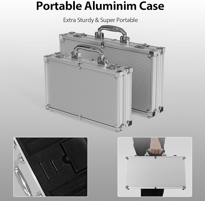 Poker Set 300-pcs with Aluminum Carrying Case & 11.5g Professional Weight Chips 2 Decks Plus 5 Poker Dice Waterproof, Poker Kit Casino Game