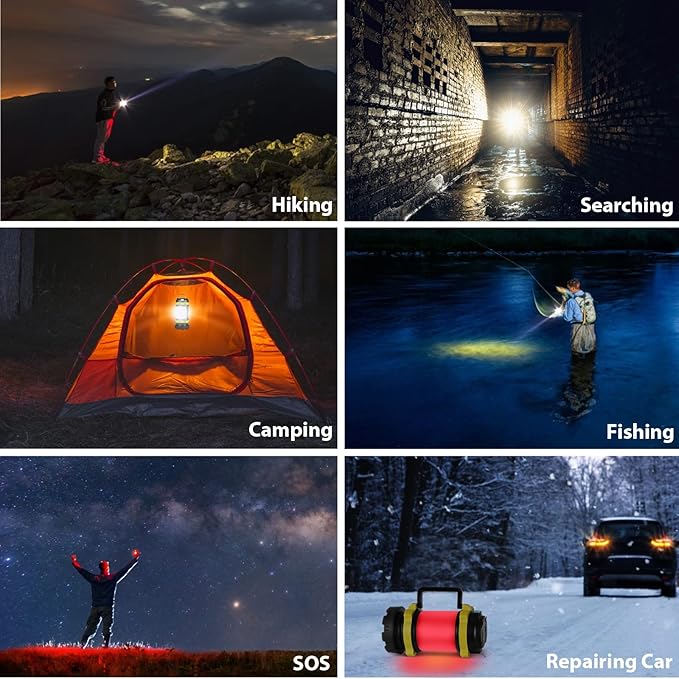 2 Pack Camping Lantern, Outdoor LED Camping Light, Rechargeable Flashlights with 1000LM, 6 Modes, 4000mAh Power Bank, IPX5 Waterproof Portable Emergency Camp Light for Hurricane Survival - Yellow