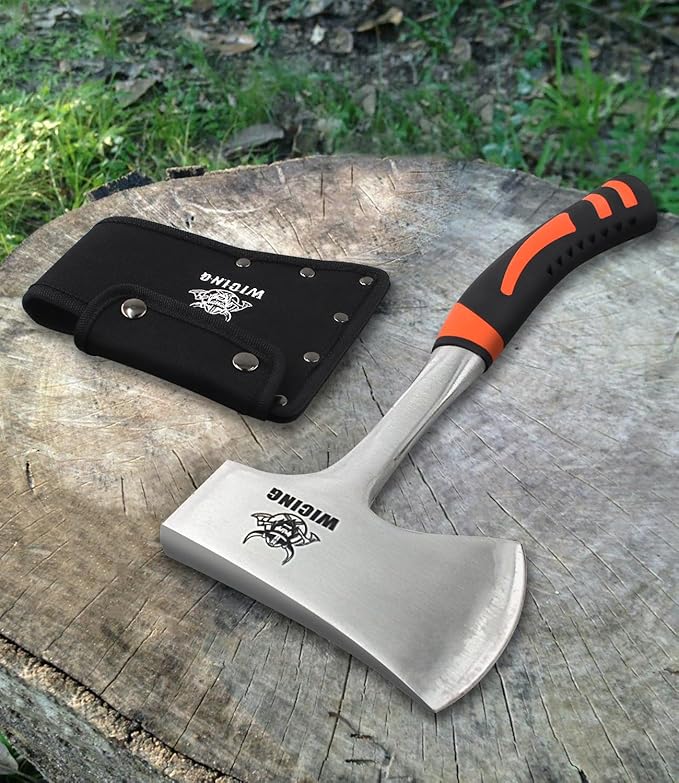 13.8" Hatchet, Camping Axe High Carbon Steel & Shock Reduction Grip with Nylon Sheath