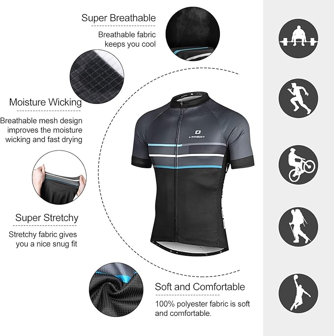 LAMEDA Men's Cycling Jersey Breathable Lightweight Bike Jersey Short Sleeve Quick Dry Moisture Wicking Biking Shirts
