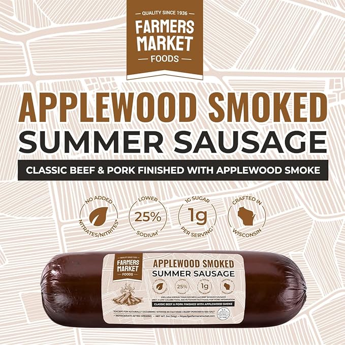 Farmers Market, Gluten Free, Keto, Paleo, Low Sodium, Zero Sugar, Summer Sausage Gift Set, 2-Pack, Applewood Smoked
