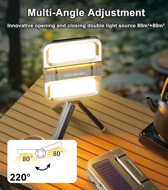 2400LM Rechargeable Camping Lantern ??Folding Portable Solar Camping Light for Tent & Power Outages, Magnetic Base, 1/4" Screw Adapter, USB-C & Solar Powered for Hiking,Outdoors