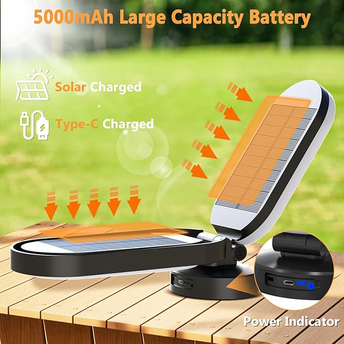Hapfish Rechargeable Solar Camping Lantern, 5000mAh Battery Powered LED Lights, Dimmable Foldable Waterproof Camping Essentials, Lamp for Power Outages, Camping Gear, Hurricane, Emergency, Indoor