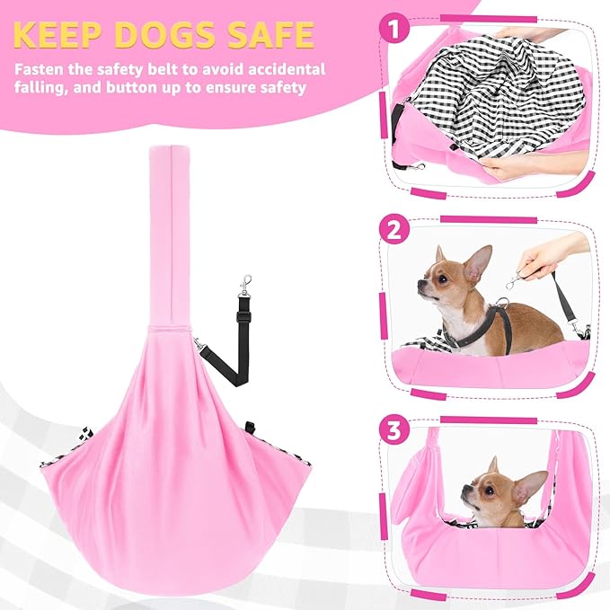 SlowTon Dog Carrier Sling - Thick Padded Shoulder Strap Adjustable Dog Carriers for Small Dogs, Puppy Carrier Purse for Pet Cat with Front Zipper Pocket Safety Belt Machine Washable (Baby Pink, M)