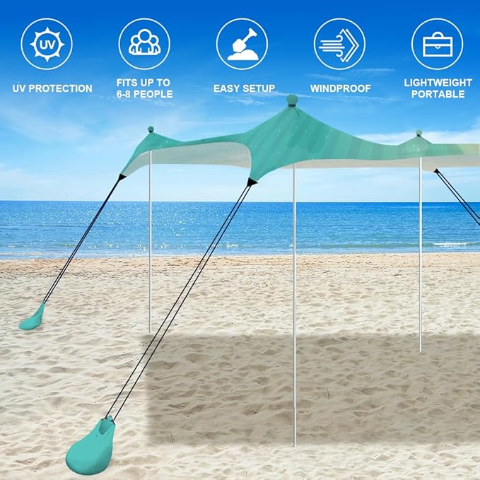 YUKIHOME Beach Tent Sun Shade Canopy Tent, UPF 50+ Camping Beach Sun Shelter 10 x 10ft 4 Pole, Lightweight, Easy Set Up and Carry