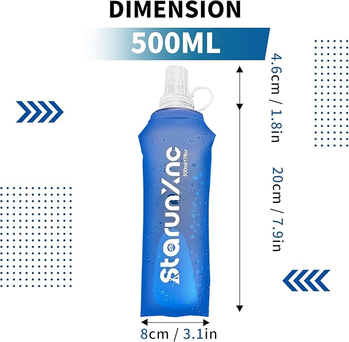 Hydration Soft Flask Running Water Bottle - Squeeze Water Bottles Portable Lightweight Foldable with Dust Cover