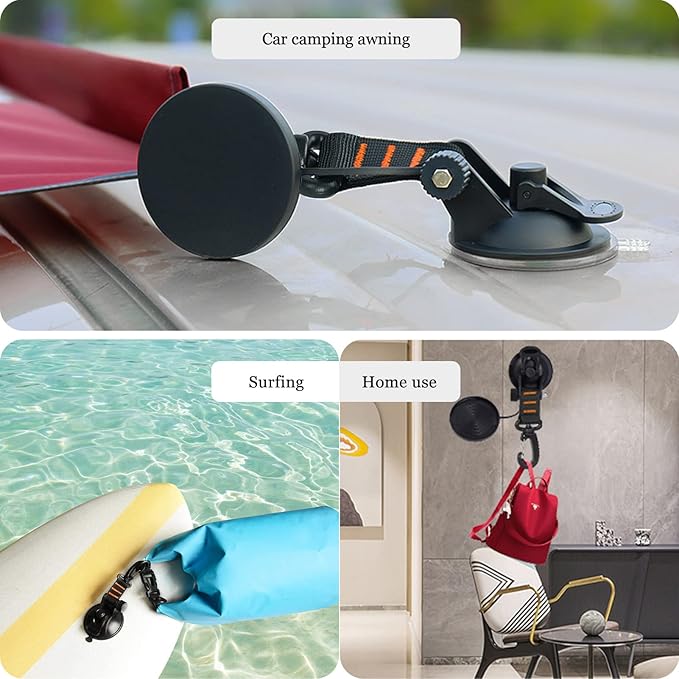 CONBOLA Suction Cups Hooks 4 Pieces Outdoor Car Camping Essentials Heavy Duty Upgraded Tie Down Suction Cup,Camper Accessories Strong Power for RV Boat Window Glass Camping Trap.(4 pcs,Orange)