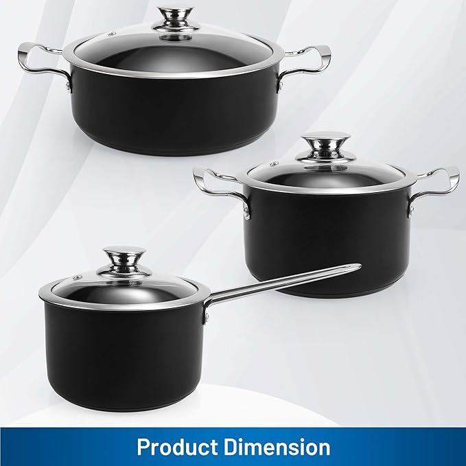 Aufranc Induction Pots and Pans, Stainless Steel cookeware set 6pcs With Lid, Induction Cookware For Oven & Dishwasher Safe