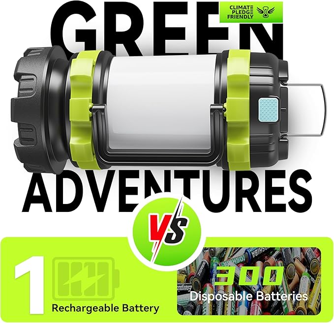 AlpsWolf Camping Flashlight, 6 Modes Camping Lantern Rechargeable LED Lantern for Power Outage, Camping Light Flashlight for Emergency, Green